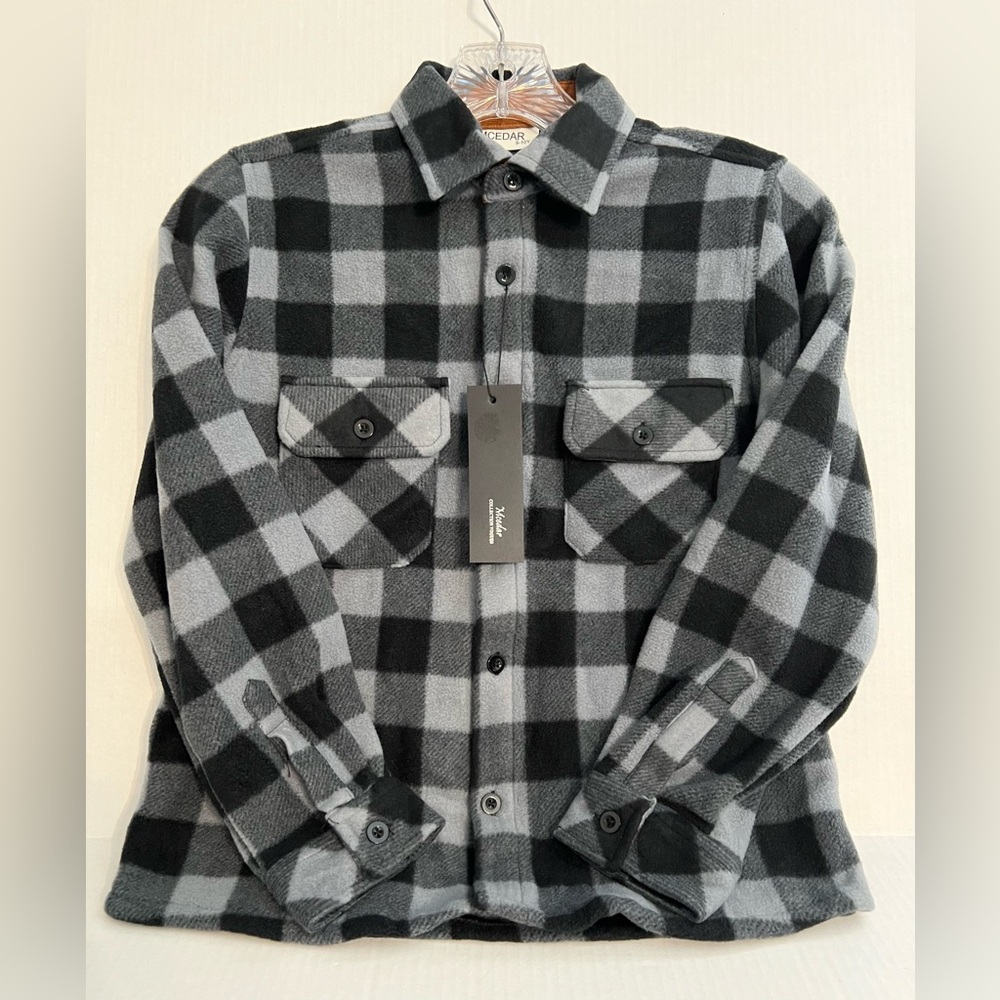 Mcedar Boys Black and Gray Plaid Flannel Button-Up Shirt